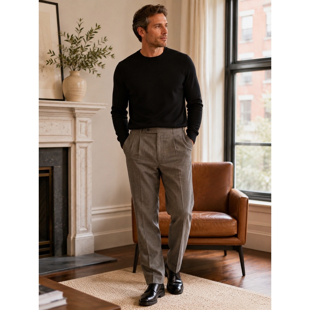 Jones New York Mens Pleated Dress Pants Gray Micro Check Trousers 36x31